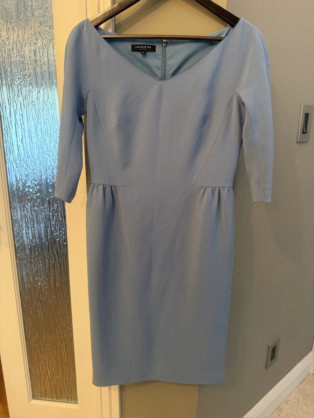 Lafayette 148 New York Light Blue Sheath Dress Size 2 3/4 Sleeve